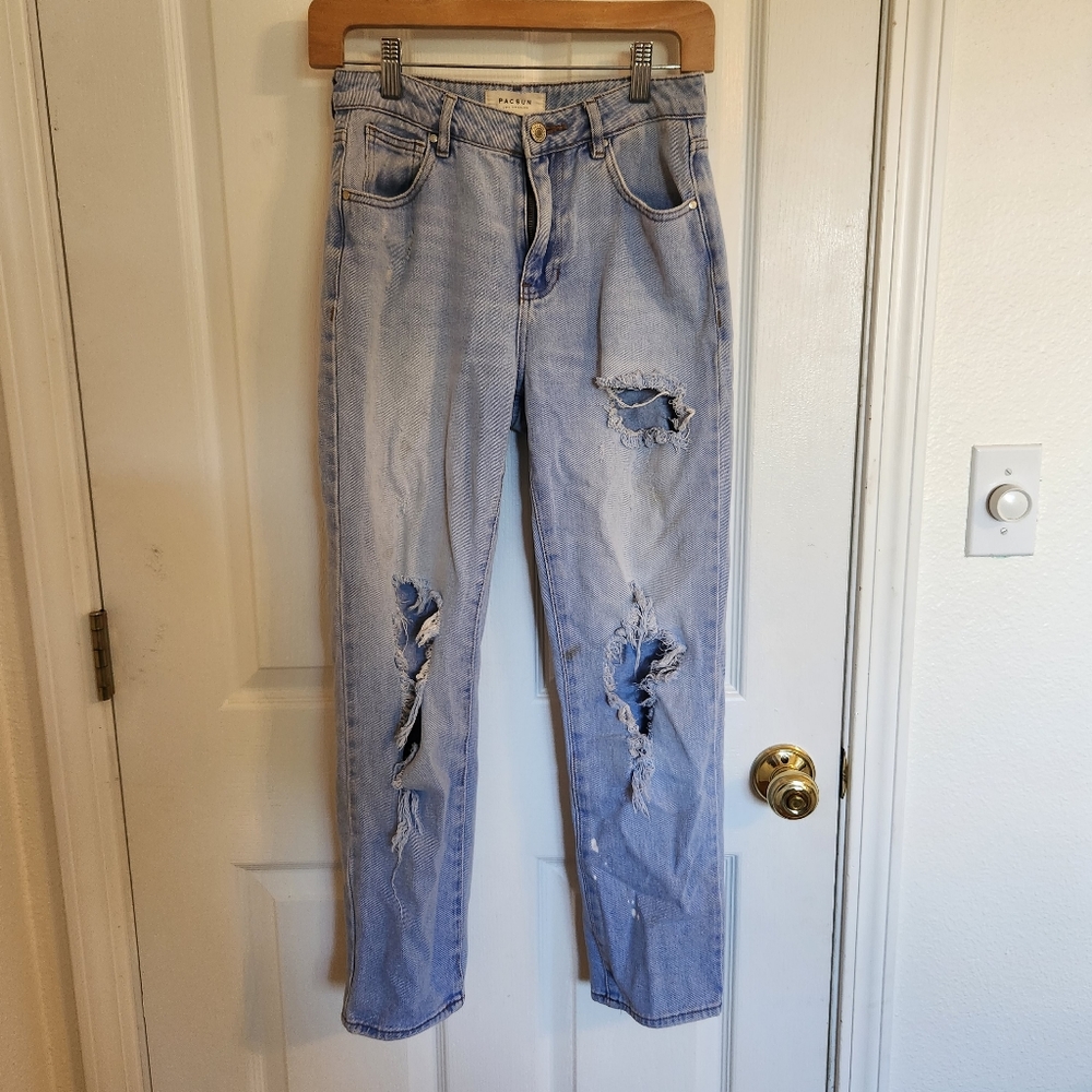 PacSun Mom Jeans, Distressed, Lightwash, 24" Waist